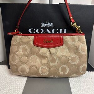 Coach Tan and Red Shoulder Bag/ wristlet